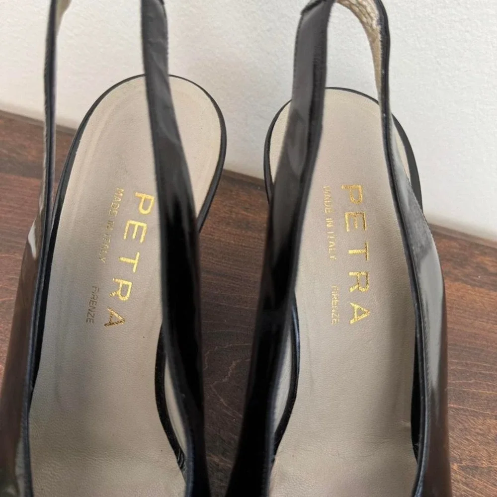 Vintage Italian Leather Peeptoe Heel size 8 slingback designer - Picture 4 of 6